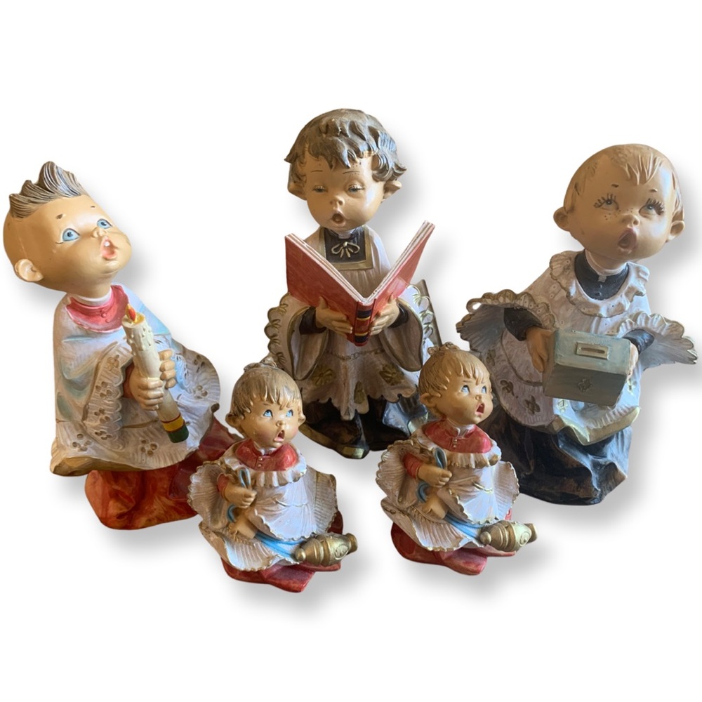 Vintage Fontanini Simonellie Italy Choir Boys Resin Christmas Figurines Set of 5